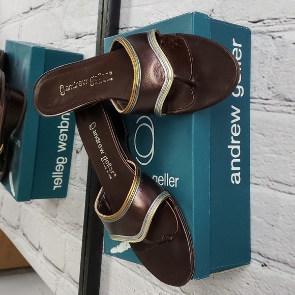 ANDREW Geller Canton Brown Sandal 8AA Fits like 6.5 In original Box EUC - Picture 1 of 12